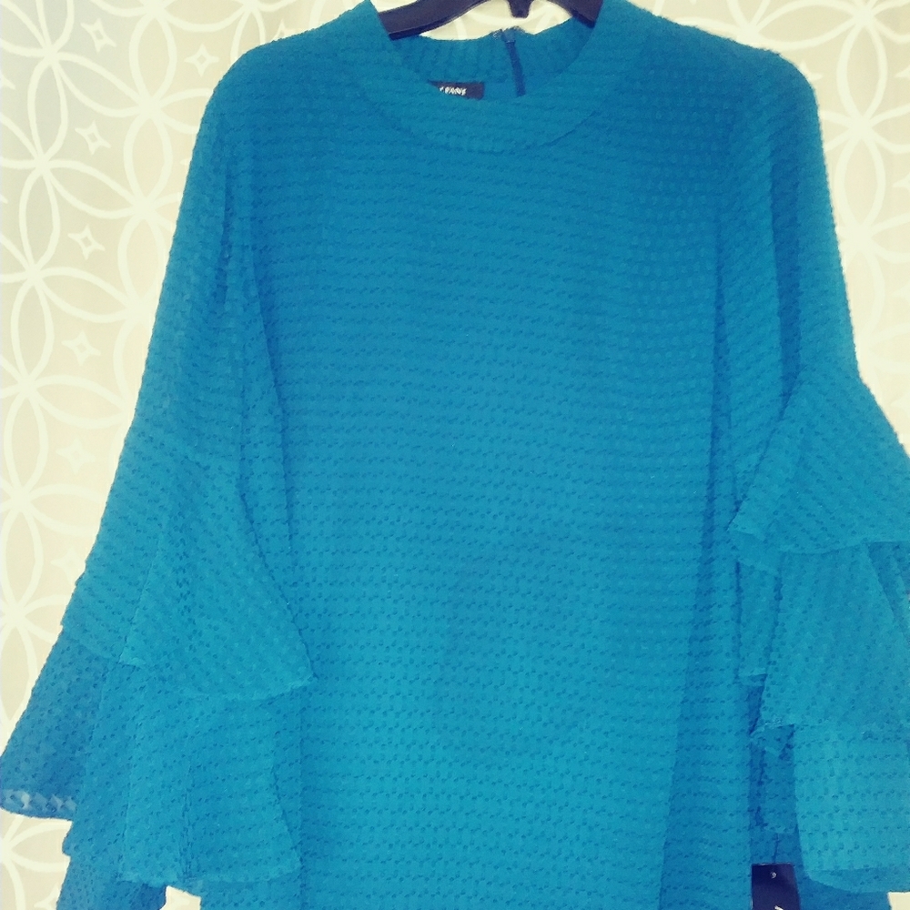 Alfani teal pin dot top sz 0X